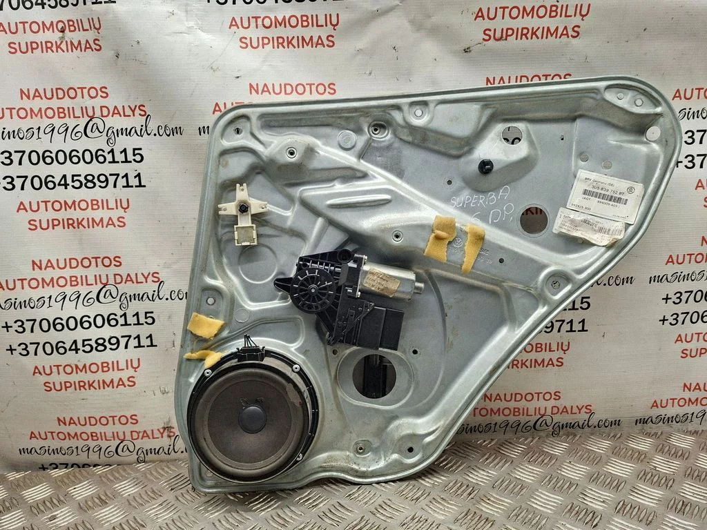 Rear door window regulator with motor – Skoda Superb B5 (3U) (2001-2008)